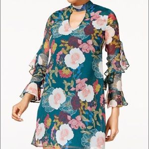 As U Wish Juniors' Floral-Print Choker-Neck Dress